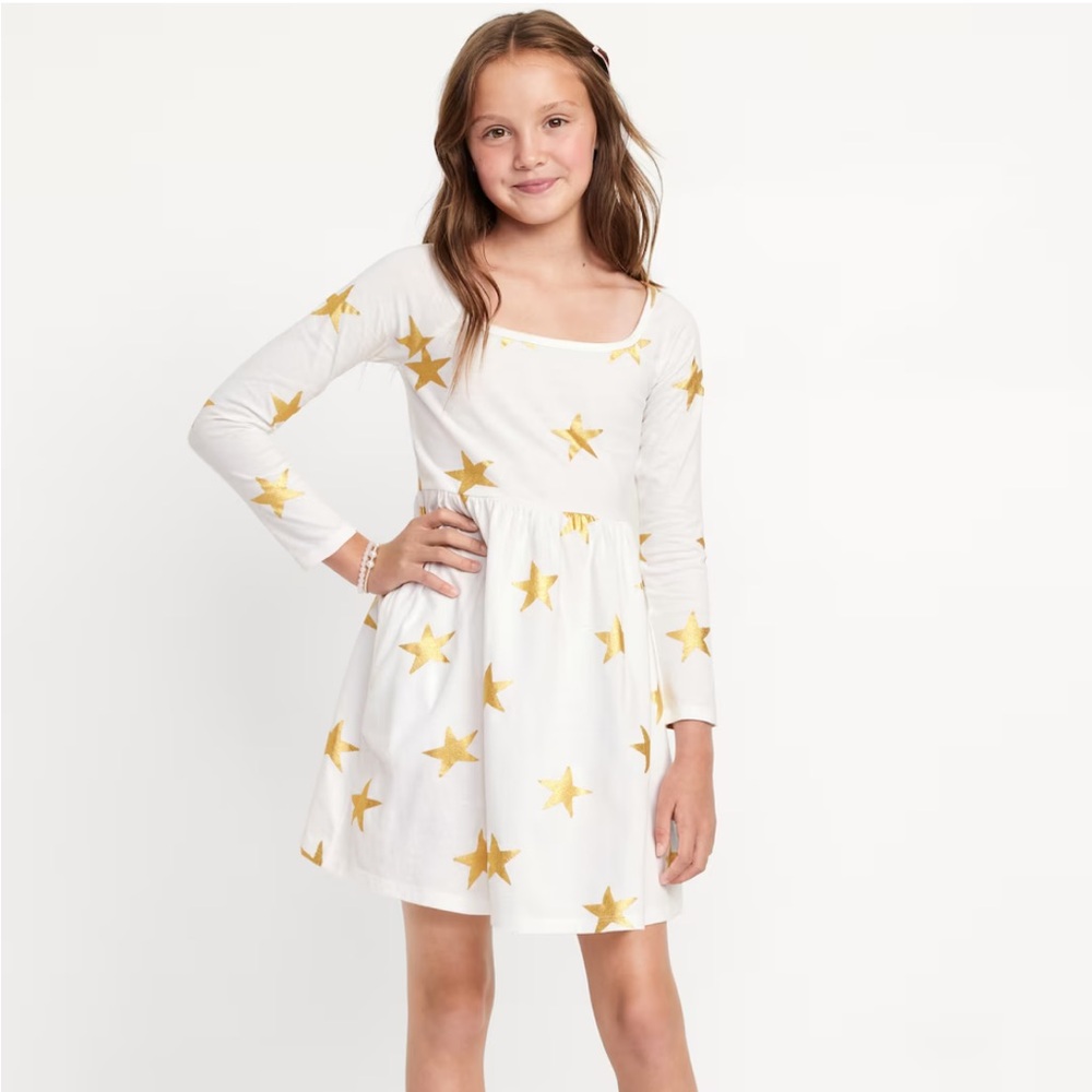 NWT Old Navy Long-Sleeve Printed Fit and Flare Dress for Girls (L, 10-12)